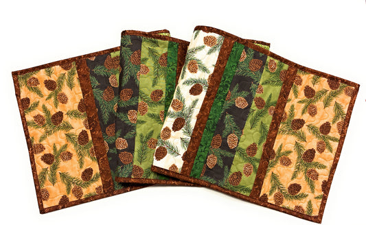 Pine Cones Rustic Quilted Dining Coffee Table Runner 14x64" Fall Christmas Mountain Handmade