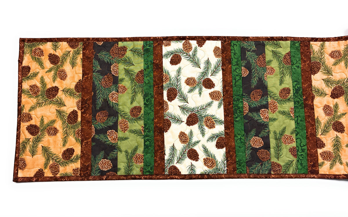 Pine Cones Rustic Quilted Dining Coffee Table Runner 14x64" Fall Christmas Mountain Handmade