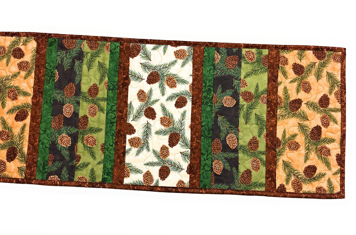 Pine Cones Rustic Quilted Dining Coffee Table Runner 14x64" Fall Christmas Mountain Handmade