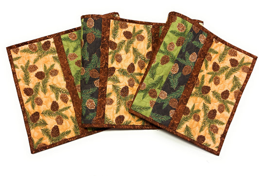 Pine Cones Rustic Quilted Dining Coffee Table Runner 14x54" Fall Christmas Mountain Handmade