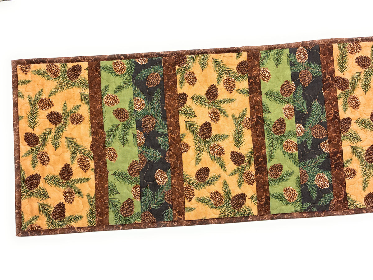 Pine Cones Rustic Quilted Dining Coffee Table Runner 14x54" Fall Christmas Mountain Handmade