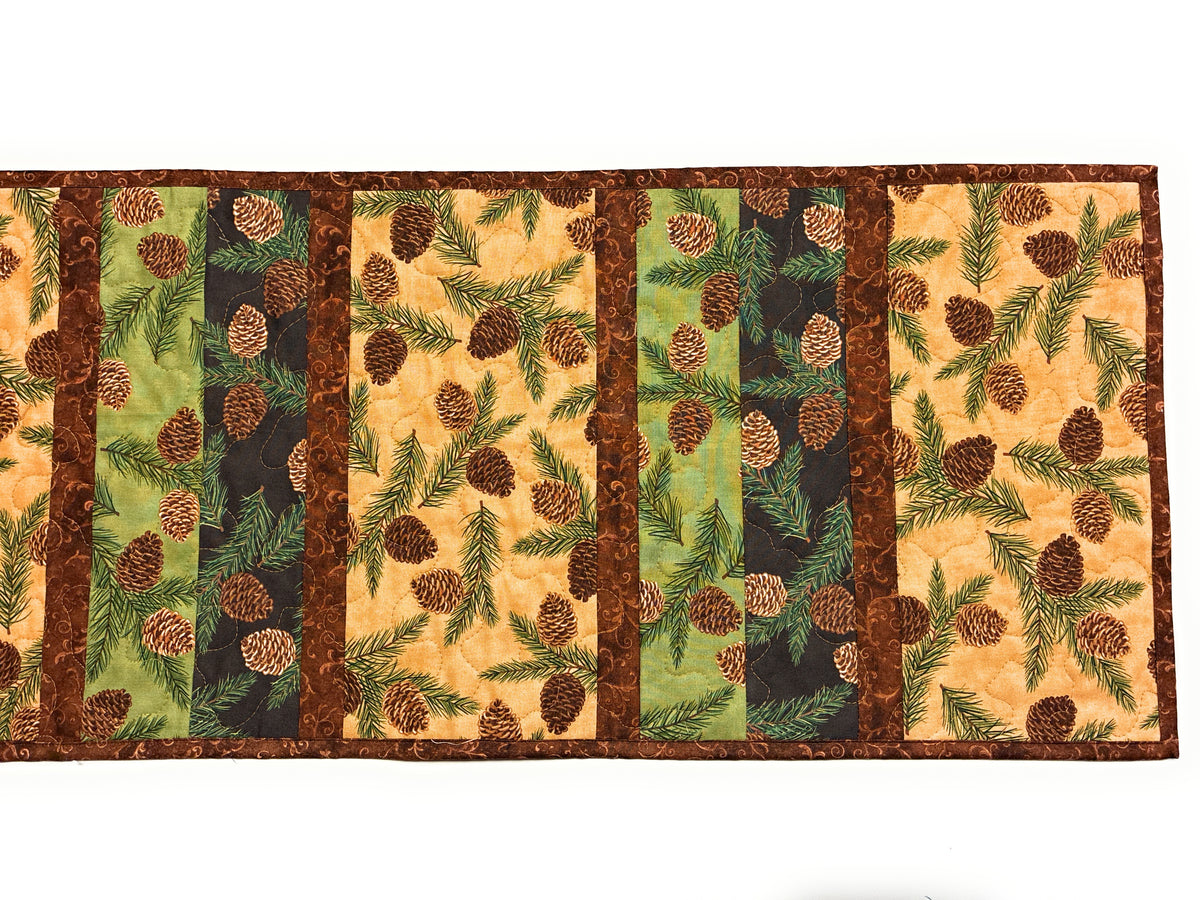 Pine Cones Rustic Quilted Dining Coffee Table Runner 14x54" Fall Christmas Mountain Handmade