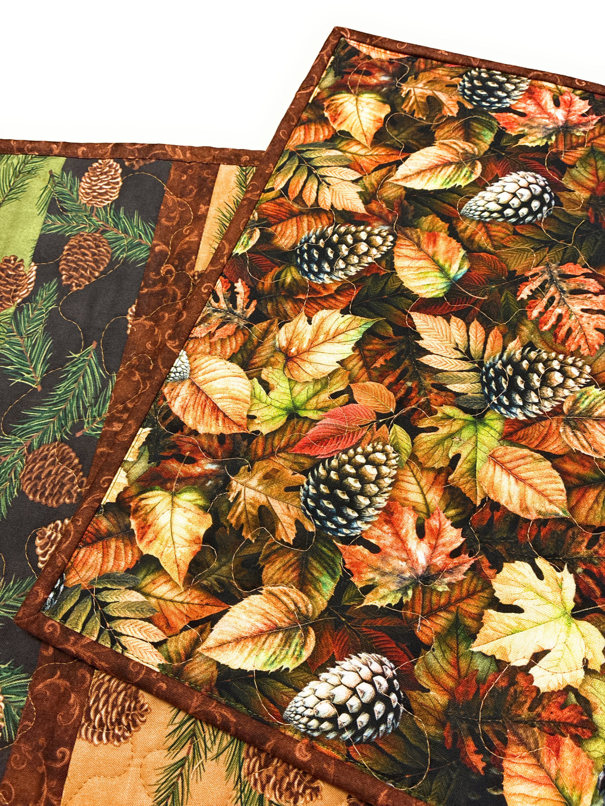 Pine Cones Rustic Quilted Dining Coffee Table Runner 14x54" Fall Christmas Mountain Handmade
