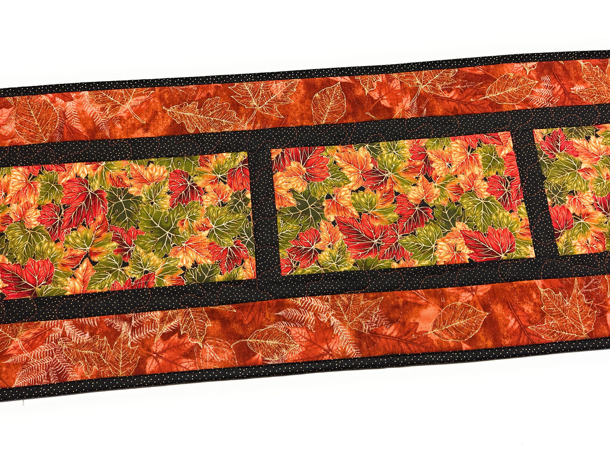 Fall Autumn Bright Leaves Quilted Dining Coffee Table Runner 14x54" Reversible Christmas