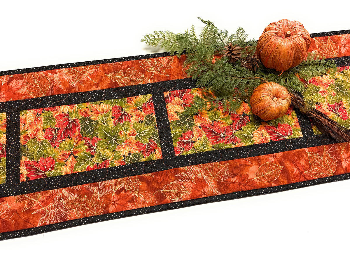 Fall Autumn Bright Leaves Quilted Dining Coffee Table Runner 14x54" Reversible Christmas