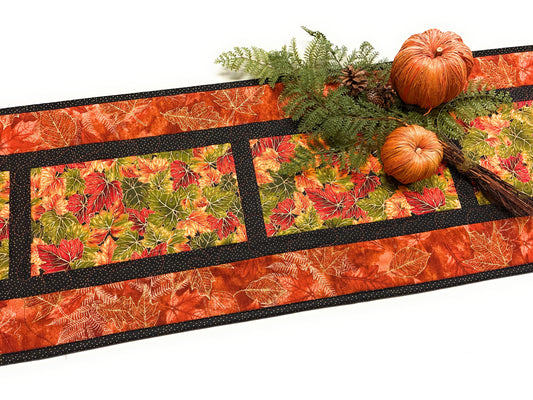 Fall Autumn Bright Leaves Quilted Dining Coffee Table Runner 14x54" Reversible Christmas