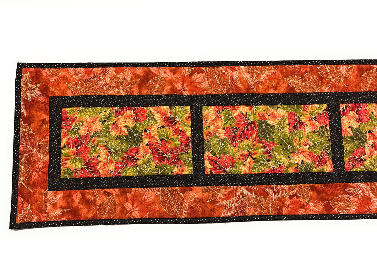 Fall Autumn Bright Leaves Quilted Dining Coffee Table Runner 14x54" Reversible Christmas