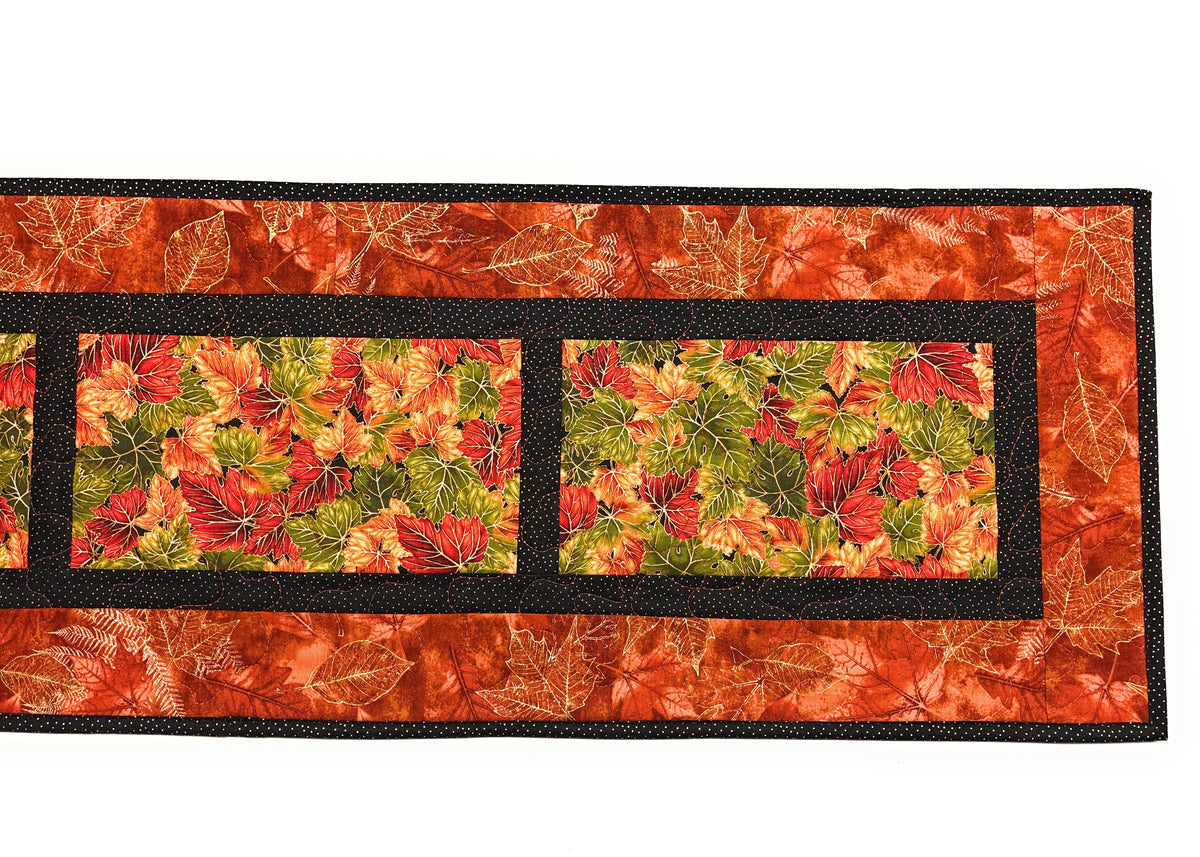 Fall Autumn Bright Leaves Quilted Dining Coffee Table Runner 14x54" Reversible Christmas
