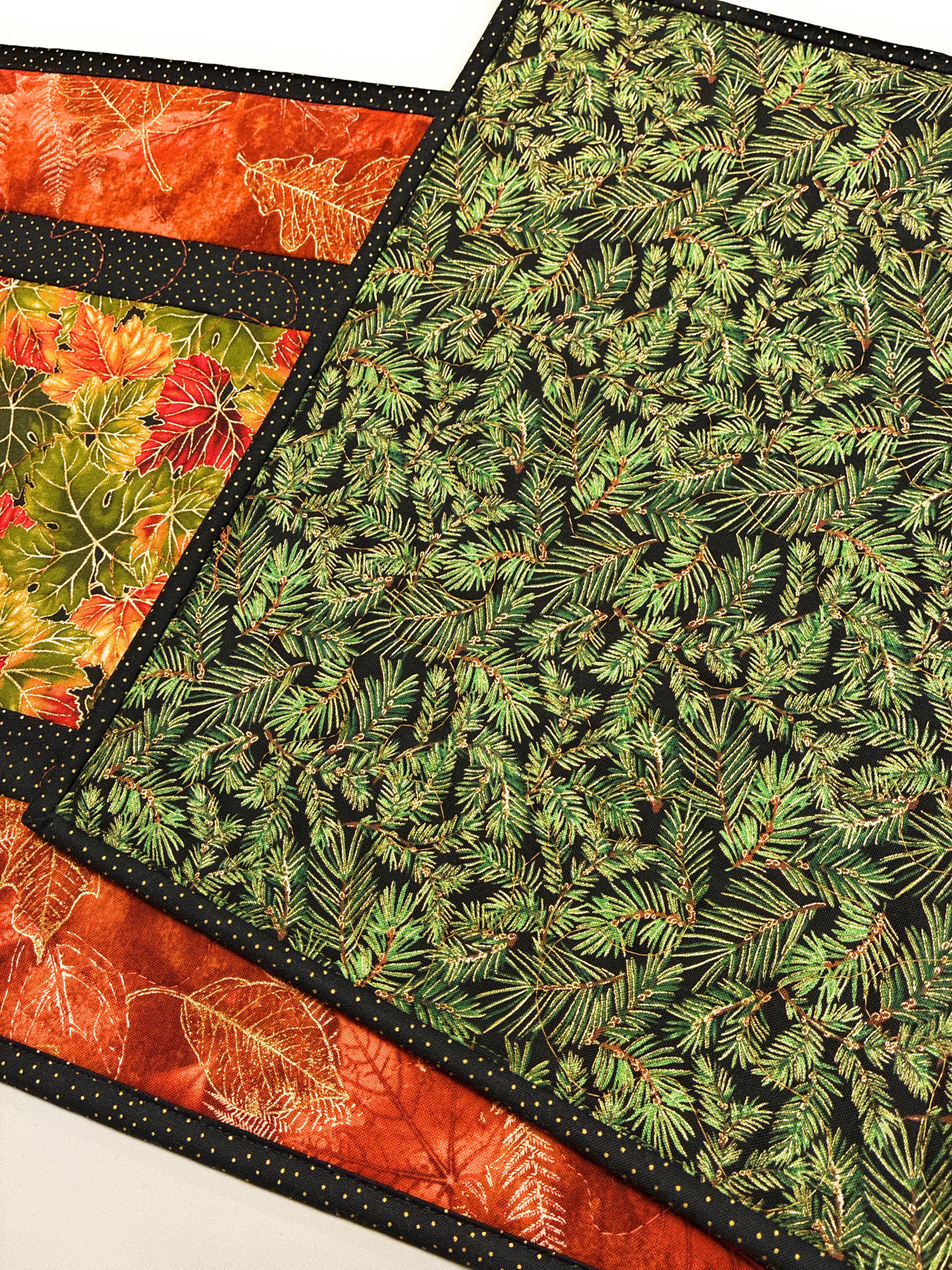 Fall Autumn Bright Leaves Quilted Dining Coffee Table Runner 14x54" Reversible Christmas