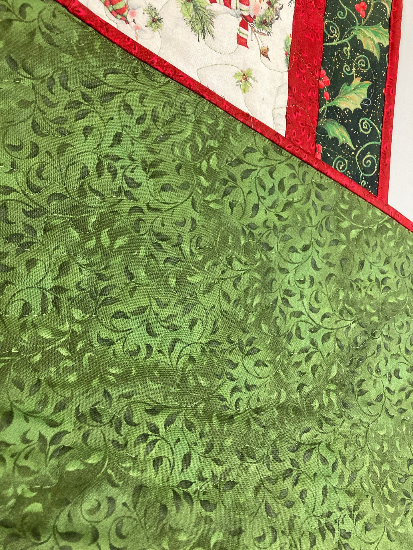 Snowman Christmas Winter Dining or Coffee Table Runner, 16x48" Quilted, Reversible, Snowflakes Birds Cats Children Whimsical, Wide Handmade