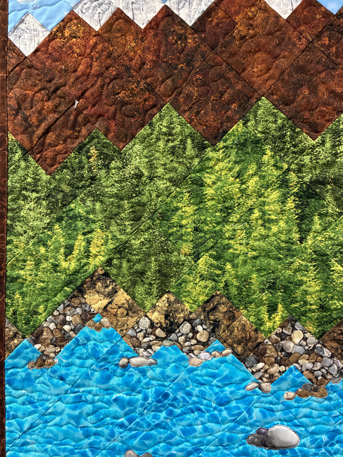 Lake Tahoe Art Quilt Fabric Wall Hanging Tapestry,  Landscape Scenic Mountain 17x38"