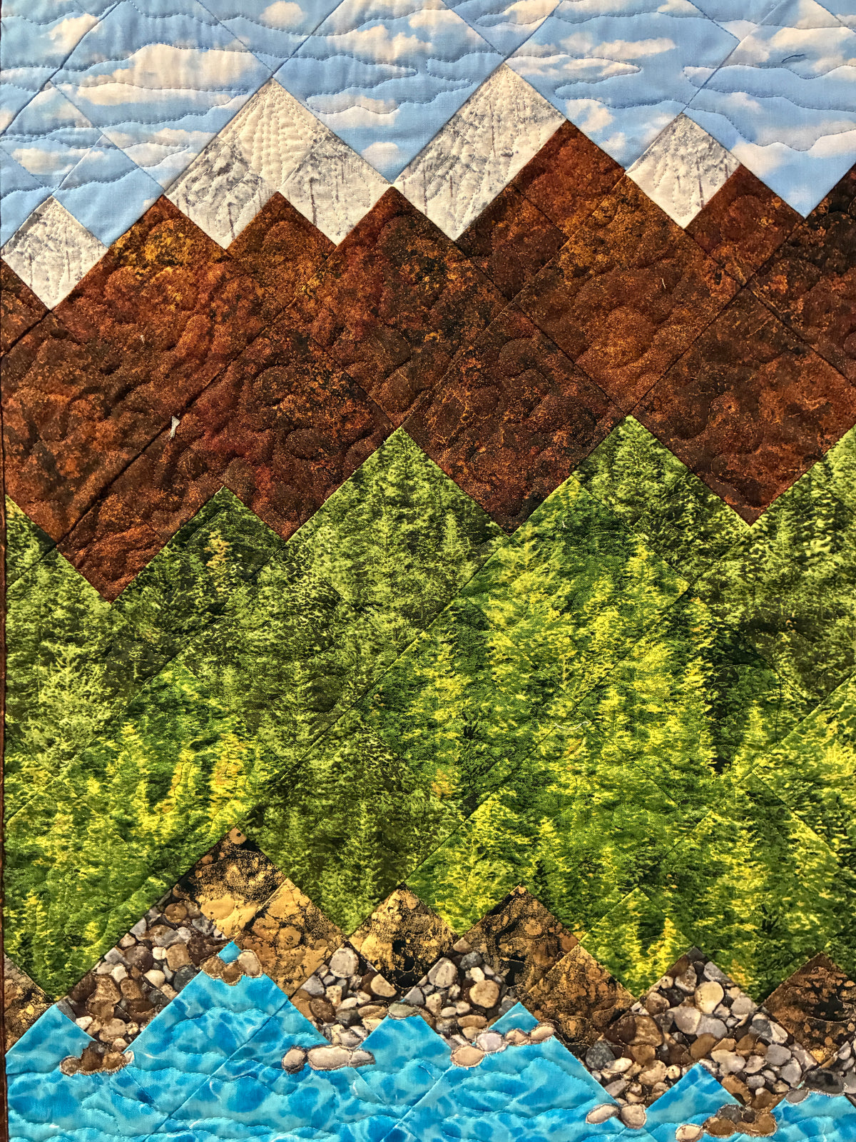 Lake Tahoe Art Quilt Fabric Wall Hanging Tapestry,  Landscape Scenic Mountain 17x38"