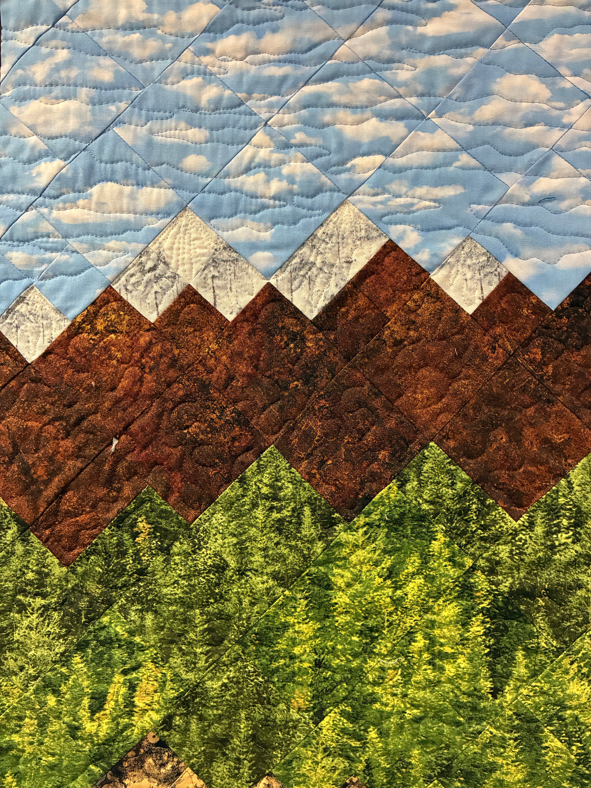 Lake Tahoe Art Quilt Fabric Wall Hanging Tapestry,  Landscape Scenic Mountain 17x38"