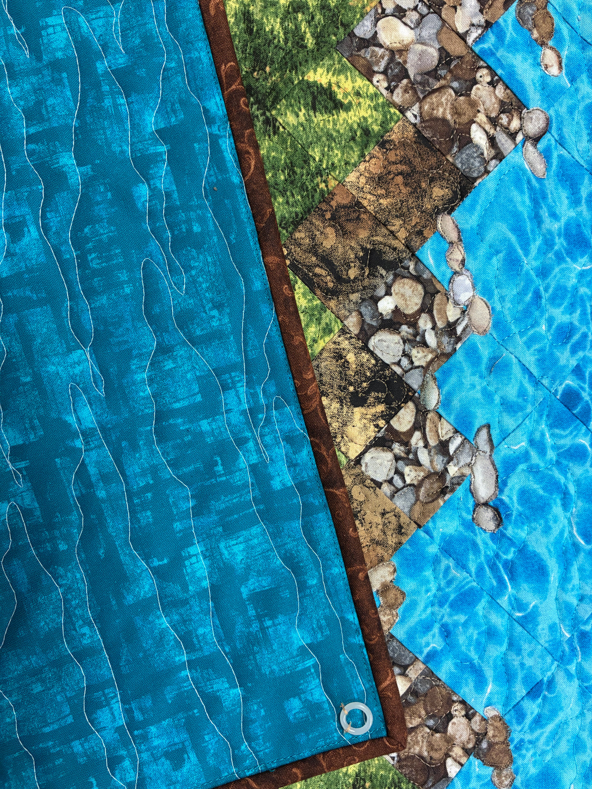 Lake Tahoe Art Quilt Fabric Wall Hanging Tapestry,  Landscape Scenic Mountain 17x38"