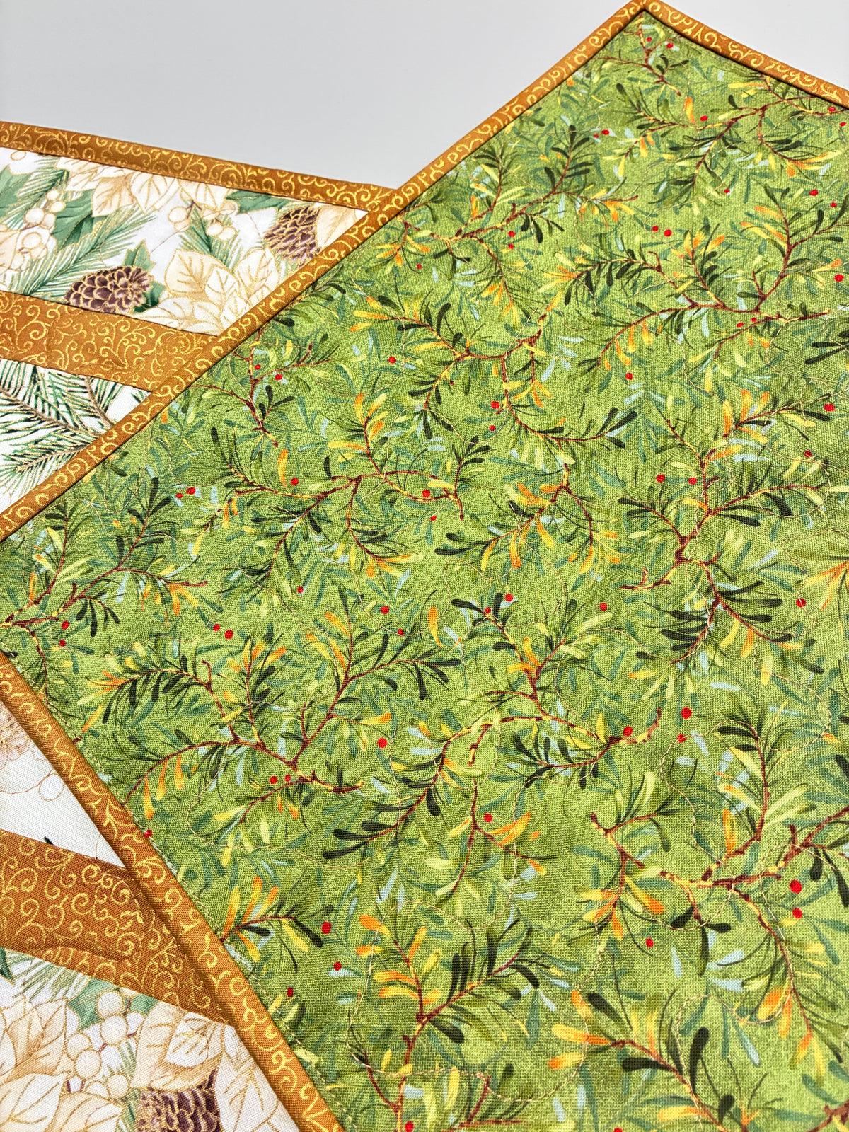 Mountain Chickadees and White Poinsettias Quilted Table Runner, 13x48" Winter Everyday
