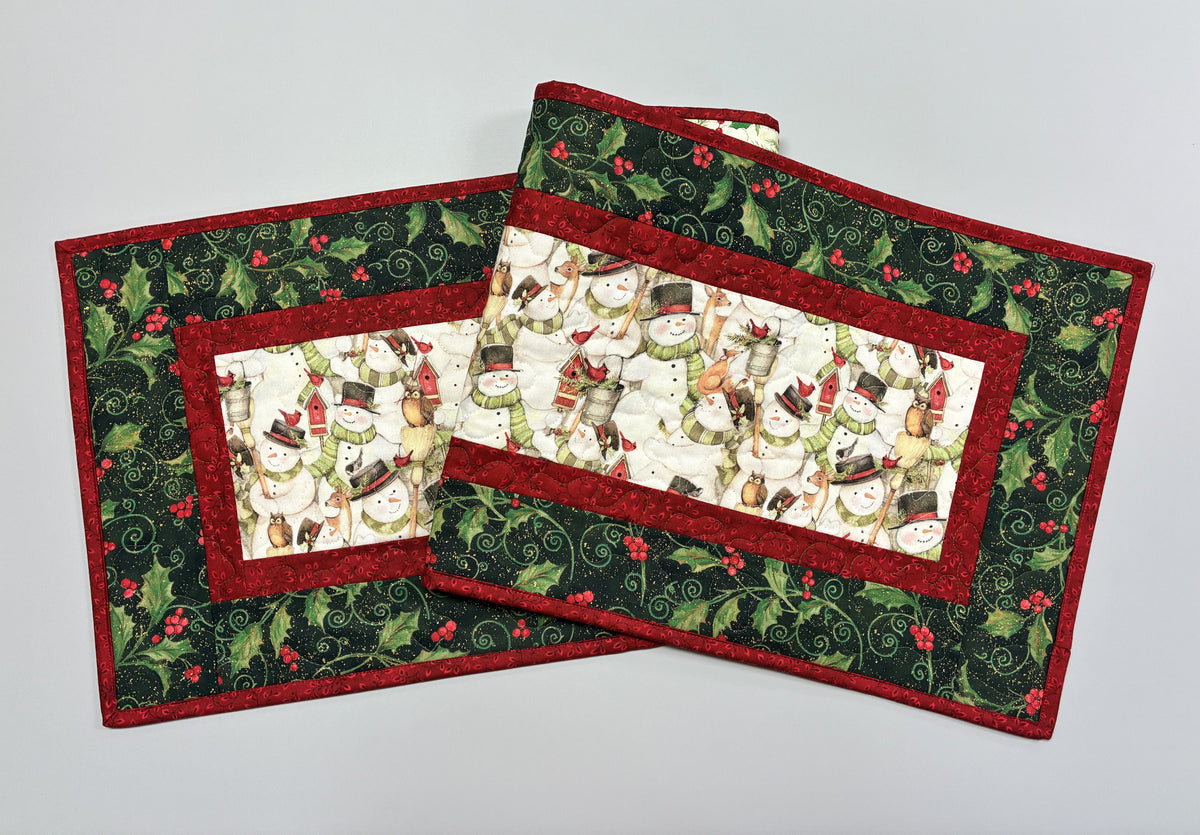 Snowman and Woodland Animals Christmas Quilted Dining Coffee Table Runner, 13x48"