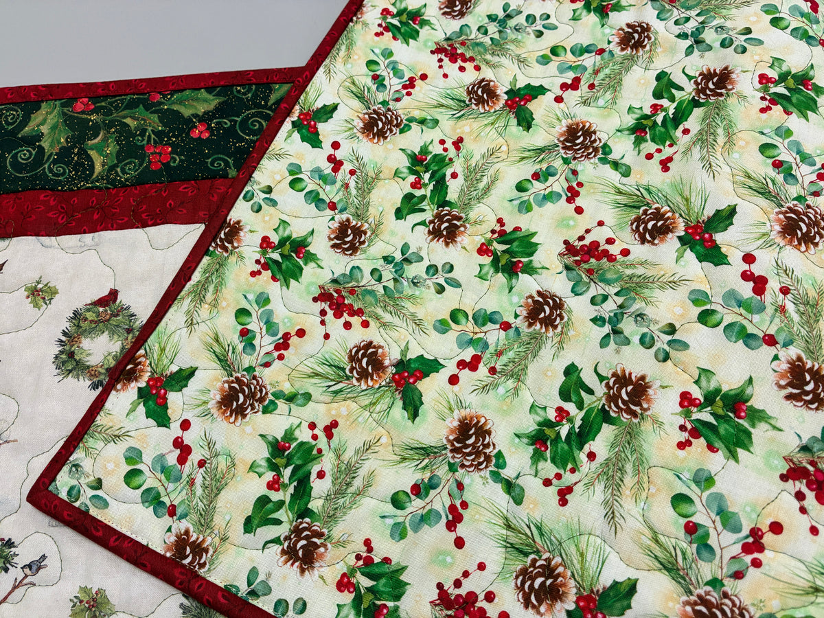 Snowman Christmas Winter Dining or Coffee Table Runner, 15x48" Quilted Whimsical, Wide Handmade
