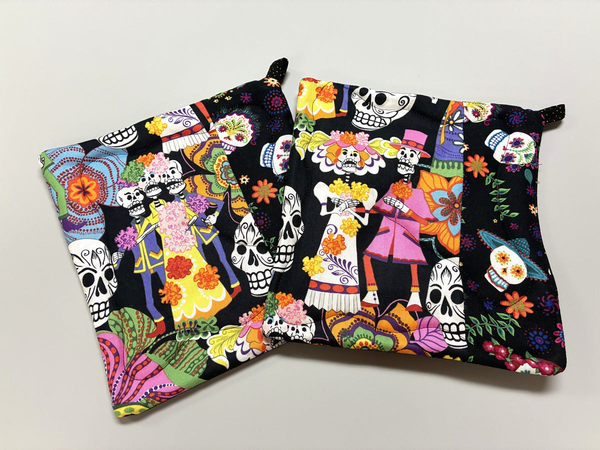 Dia De Los Muertos Hot Pads, 9" square, Heat Resistant Oven