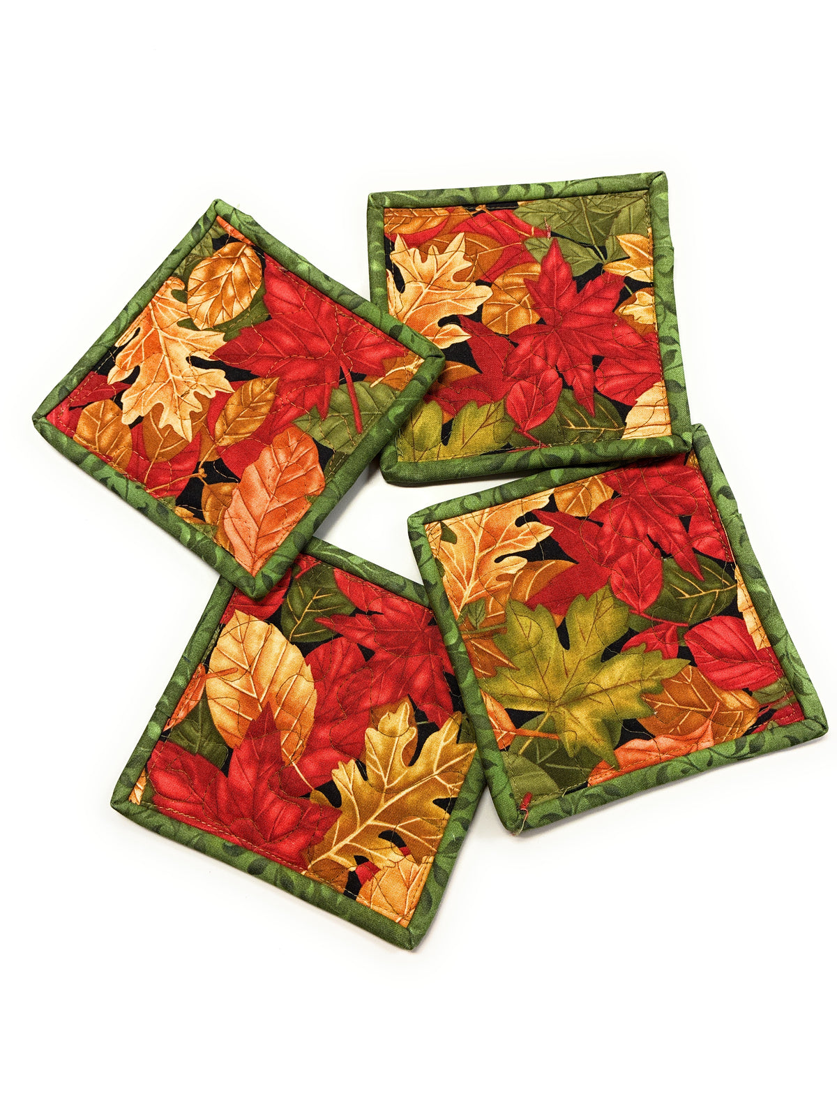 Autumn Fall Leaves Fabric Coasters, Thanksgiving 5x5" Drink Mats Coffee Tea Stocking Stuffer Handmade