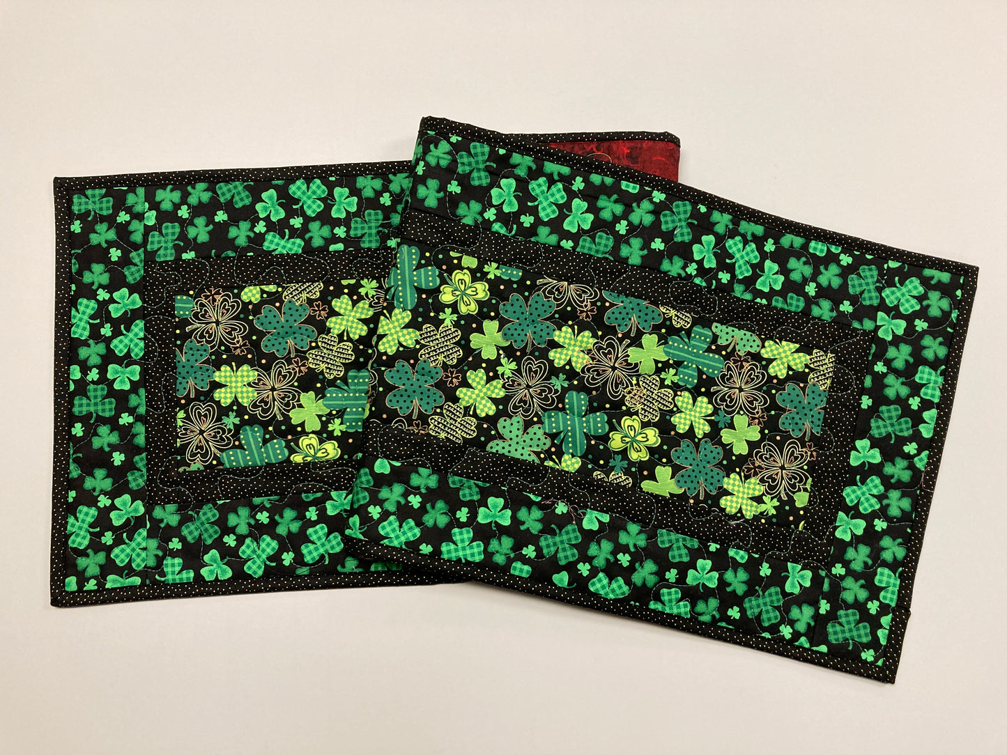 Shamrocks St Patrick's Day Quilted Table Runner, 13x48" Reversible Spring Summer Flowers, Coffee End Table Dining Table