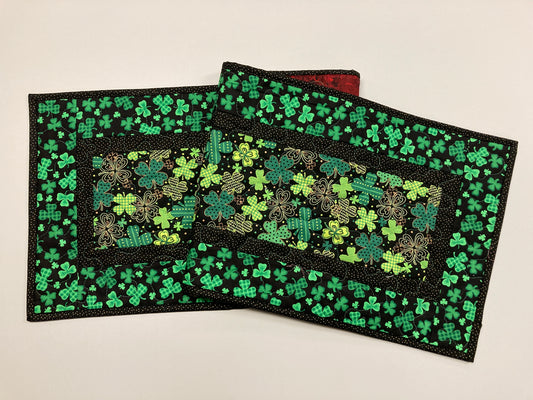Shamrocks St Patrick's Day Quilted Table Runner, 13x48" Reversible Spring Summer Flowers, Coffee End Table Dining Table