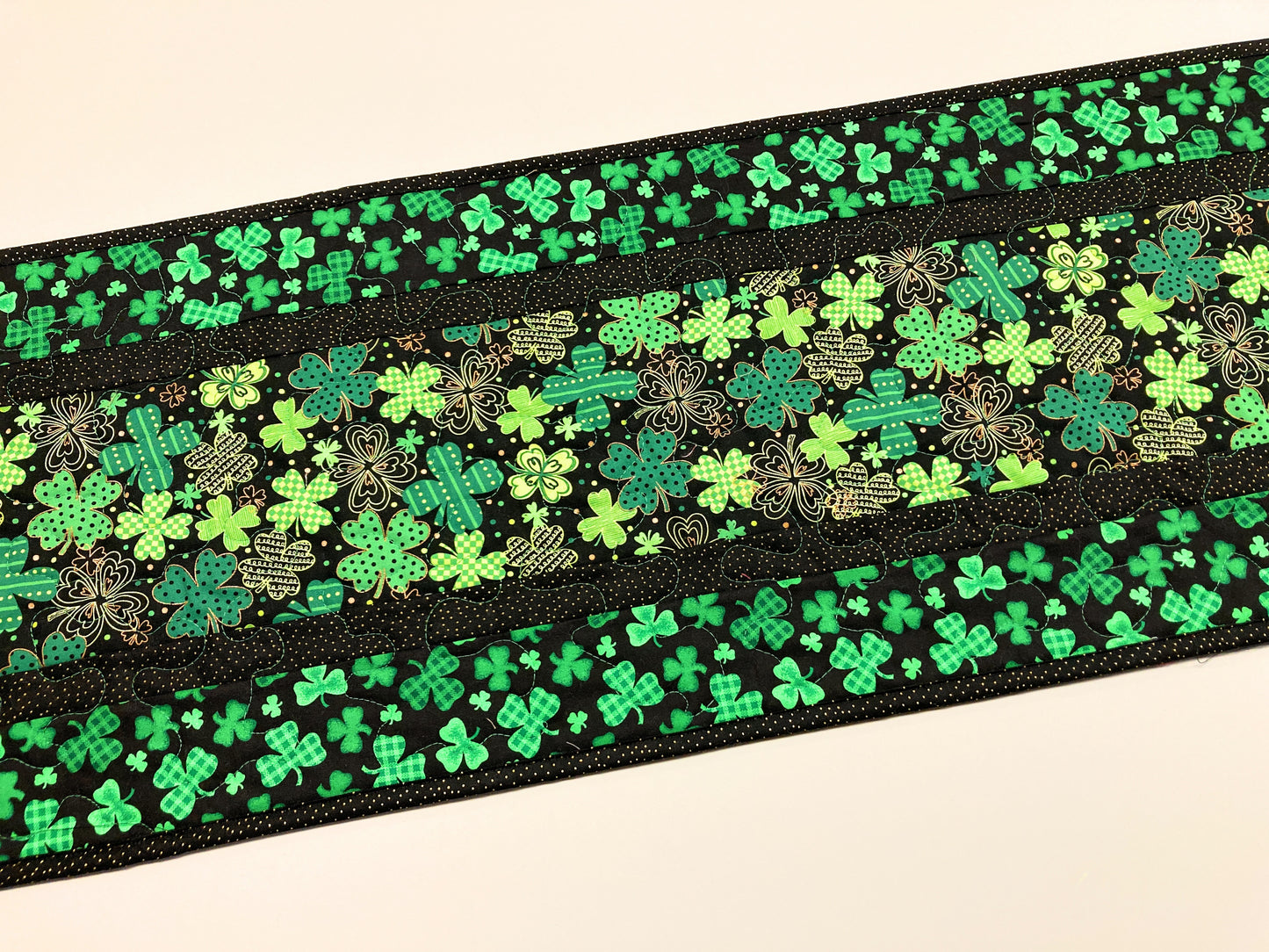 Shamrocks St Patrick's Day Quilted Table Runner, 13x48" Reversible Spring Summer Flowers, Coffee End Table Dining Table