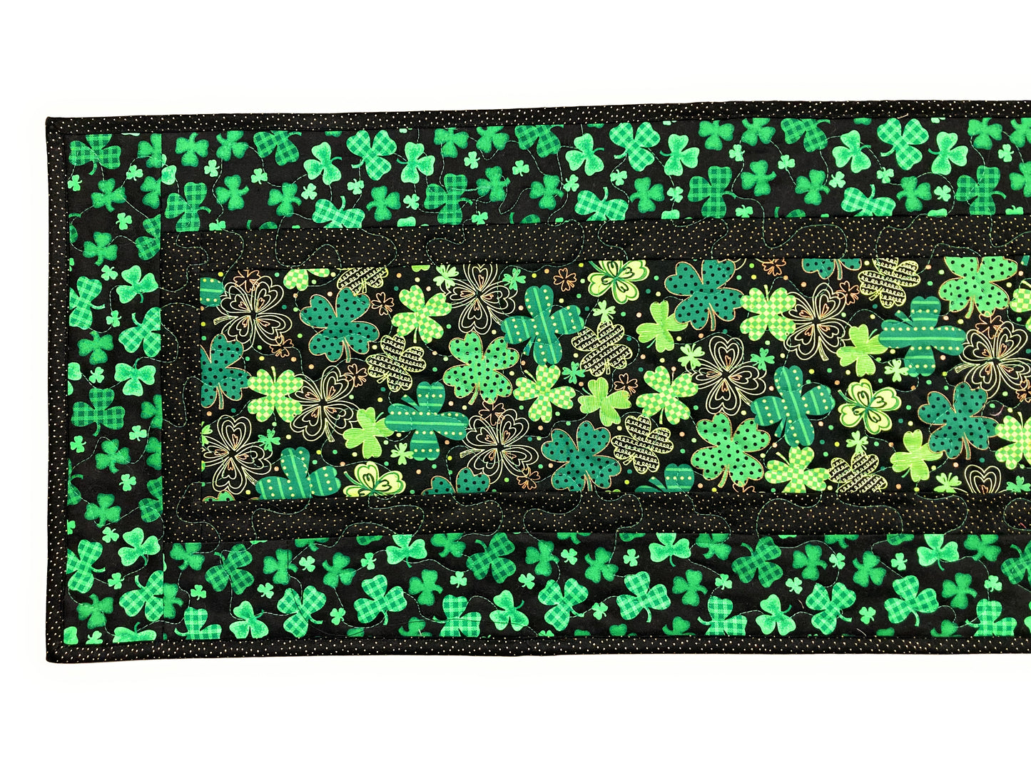 Shamrocks St Patrick's Day Quilted Table Runner, 13x48" Reversible Spring Summer Flowers, Coffee End Table Dining Table