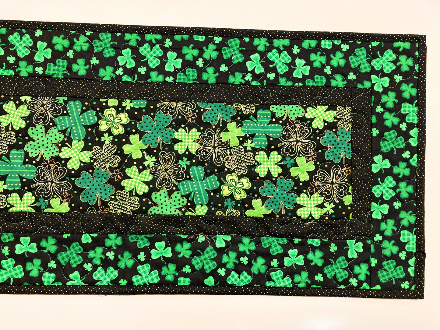 Shamrocks St Patrick's Day Quilted Table Runner, 13x48" Reversible Spring Summer Flowers, Coffee End Table Dining Table