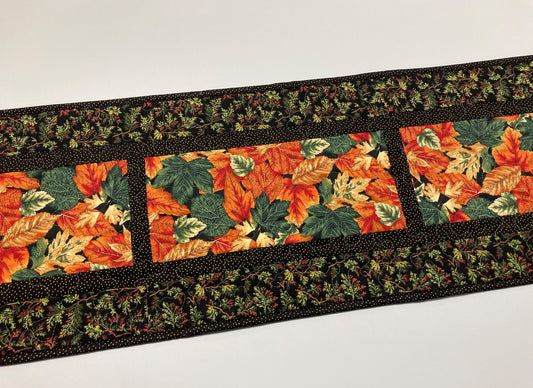 Quilted Fall Leaves Dining Table Runner, 13x66" Reversible Summer Butterflies Autumn Rust Gold Green Long Coffee End Table Thanksgiving