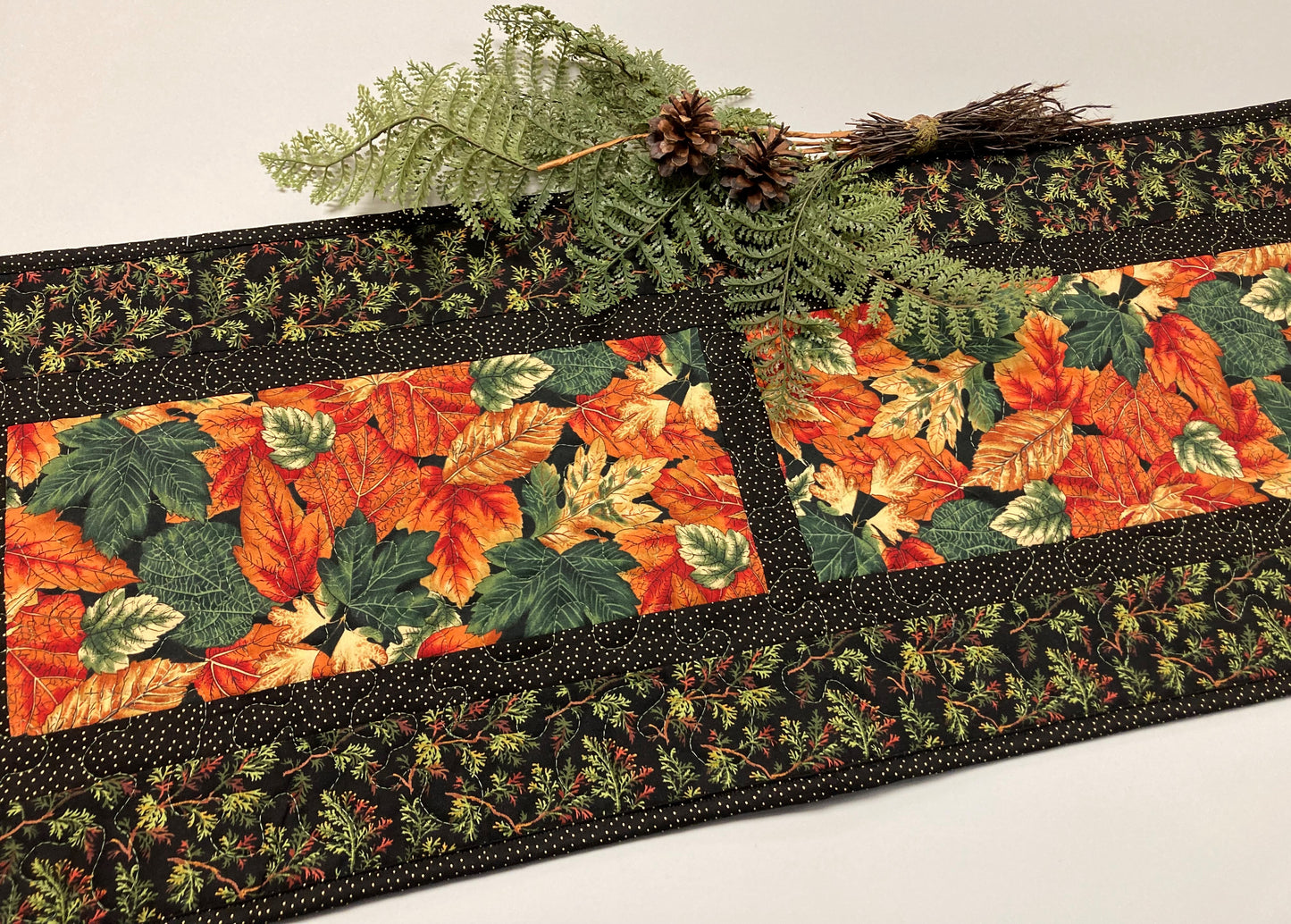 Quilted Fall Leaves Dining Table Runner, 13x66" Reversible Summer Butterflies Autumn Rust Gold Green Long Coffee End Table Thanksgiving