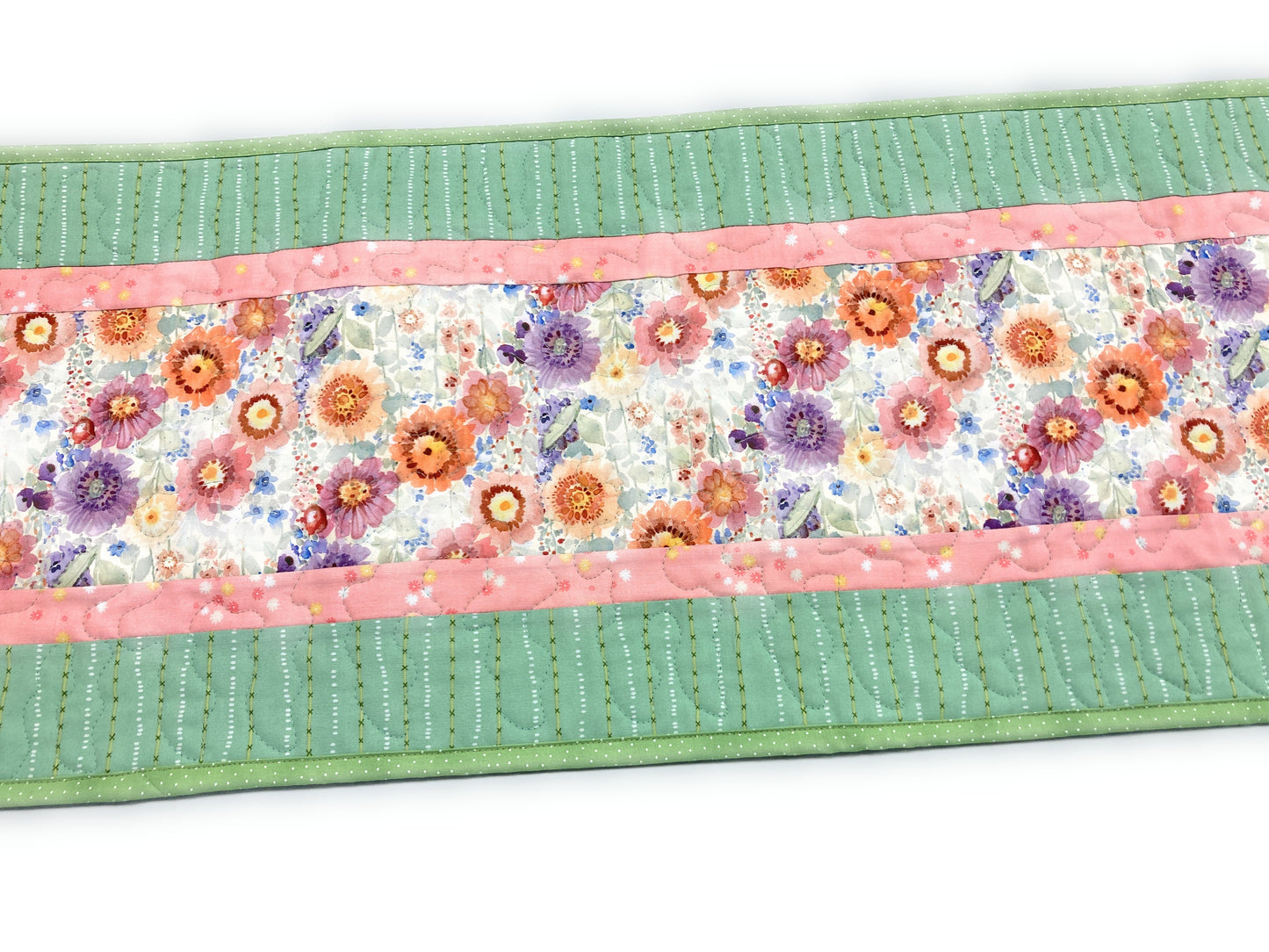 Spring Flowers Quilted Dining Table Runner in Purple Orange Yellow, Reversible 13x48" Easter