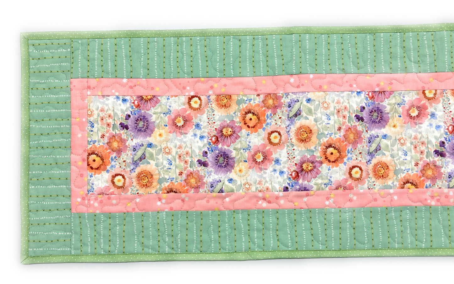 Spring Flowers Quilted Dining Table Runner in Purple Orange Yellow, Reversible 13x48" Easter