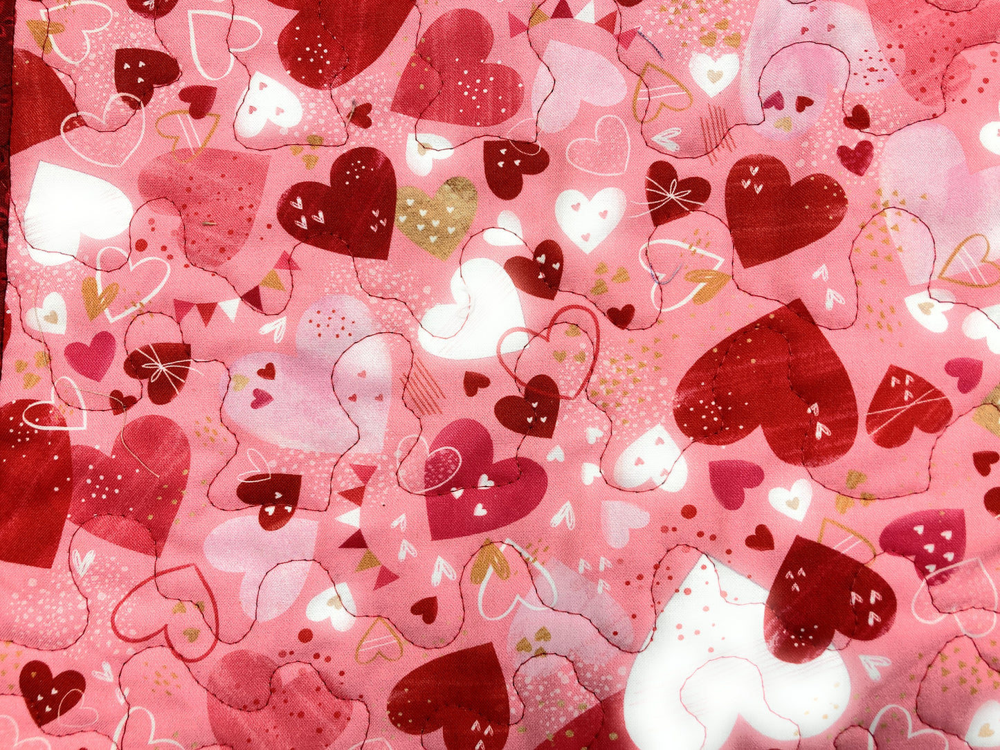 Pink Red Valentine's Day Table Square, Hearts Quilted, Reversible Spring, Coffee Dining Table Heart Decor 18x18" Handmade