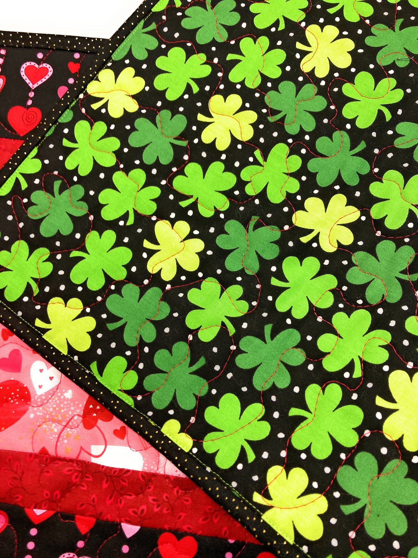 Pink Red Valentine's Day Candy Dining Table Runner, Hearts Quilted, Reversible St Patrick's Spring, Coffee Table Heart Decor 13x48" Handmade