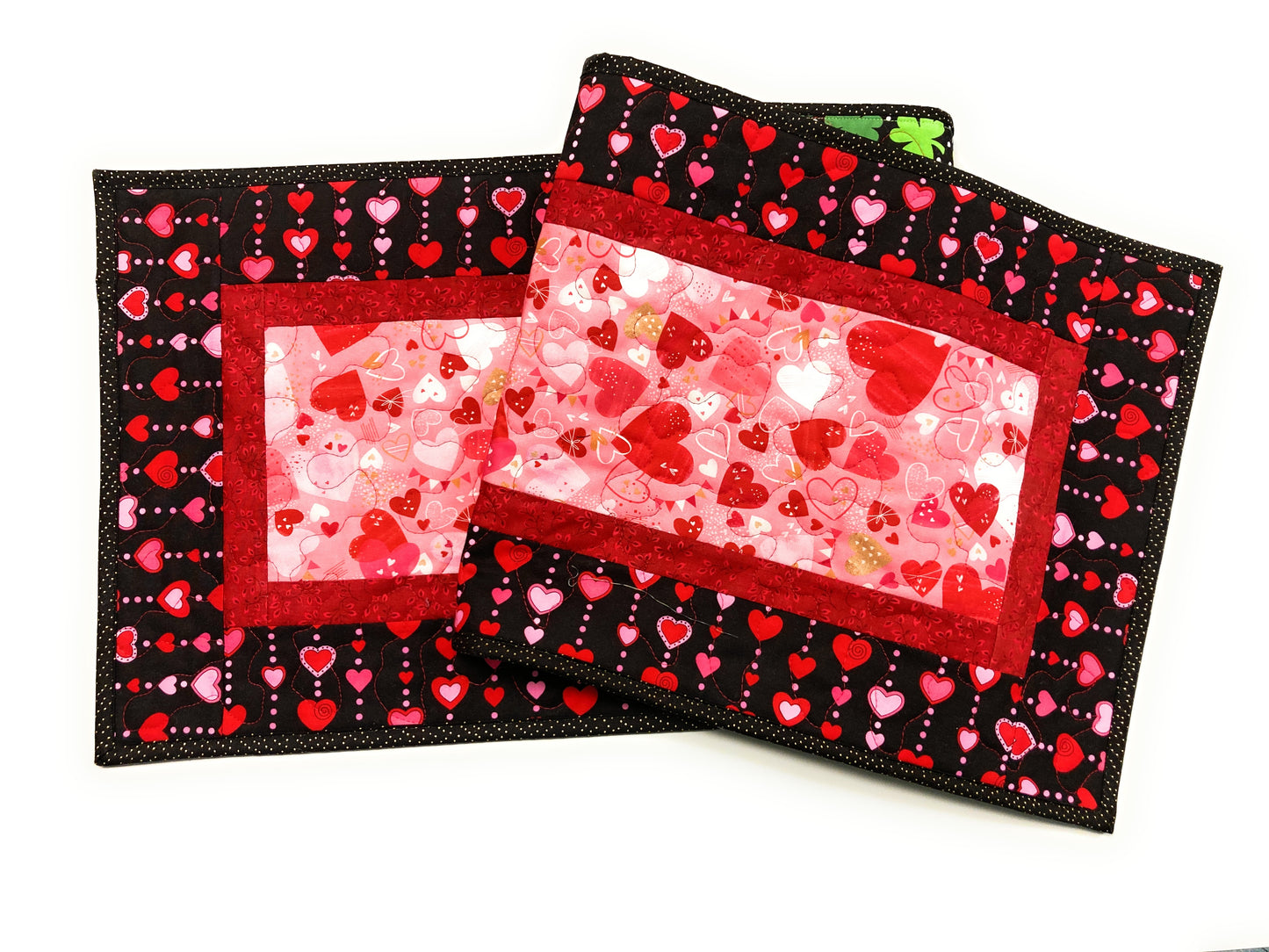Pink Red Valentine's Day Candy Dining Table Runner, Hearts Quilted, Reversible St Patrick's Spring, Coffee Table Heart Decor 13x48" Handmade