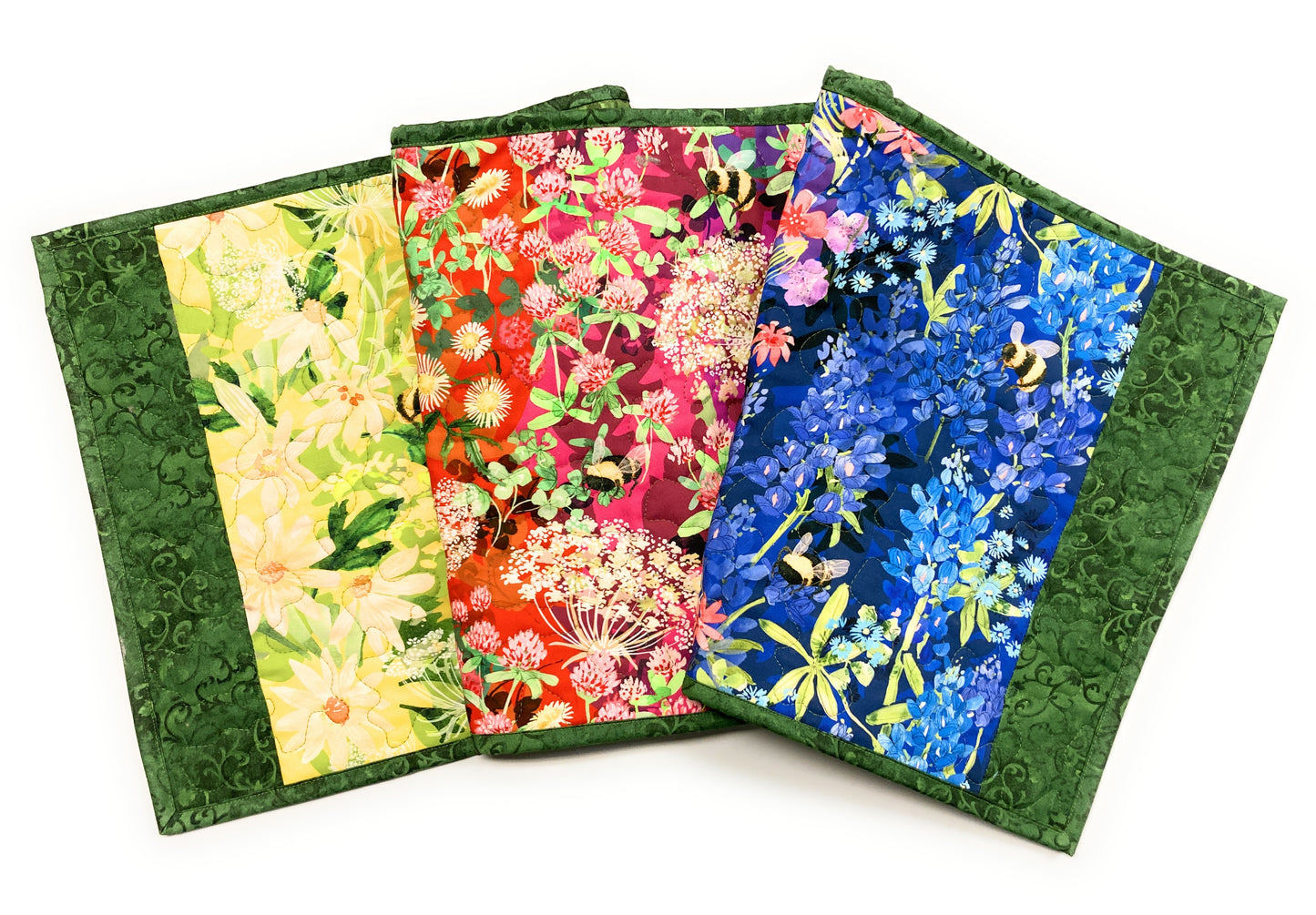 Wildflowers Quilted Dining Room Coffee Table Runner, 13x48" All Seasons Everyday Reversible Handmade