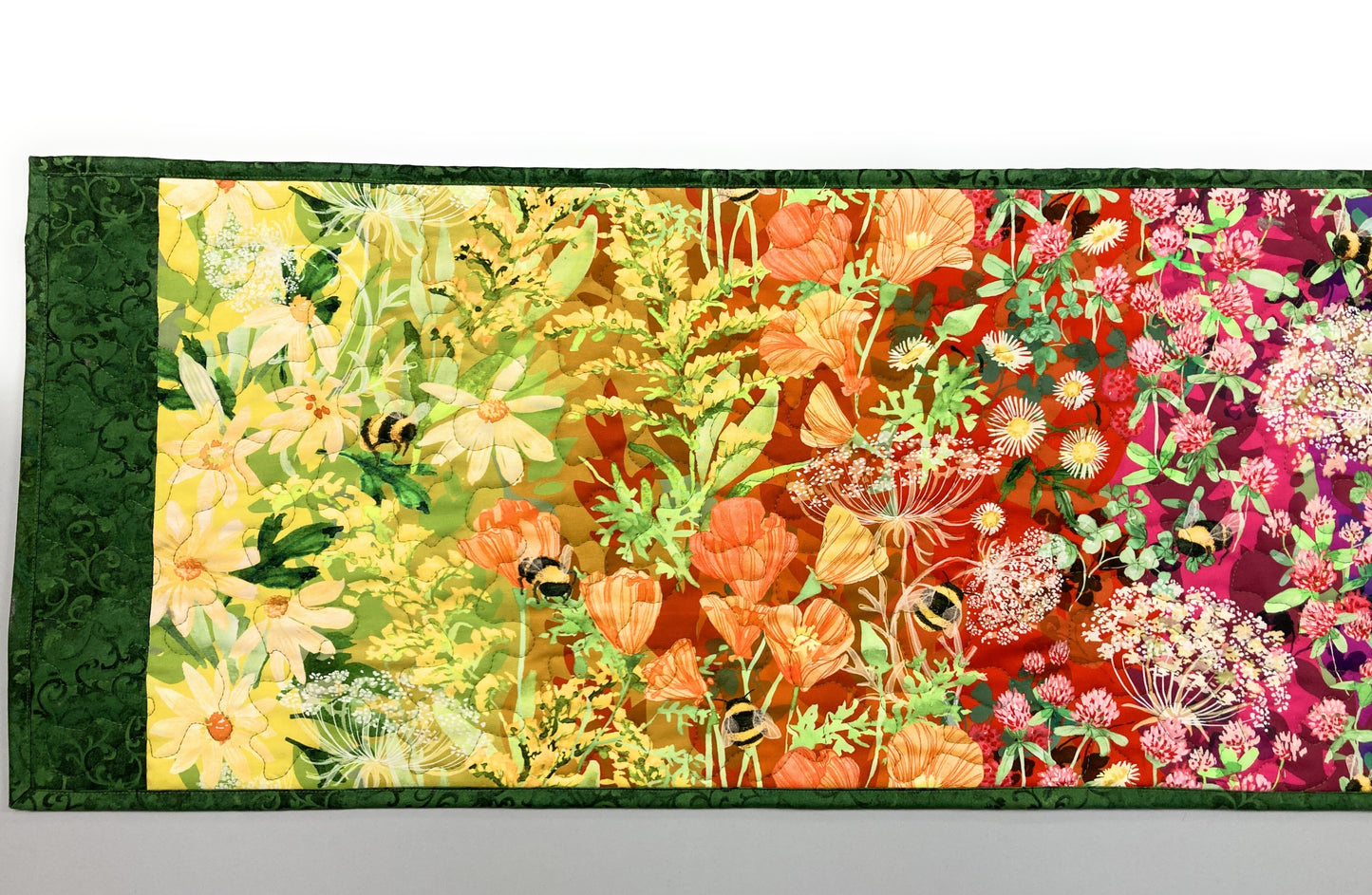 Wildflowers Quilted Dining Room Coffee Table Runner, 13x48" All Seasons Everyday Reversible Handmade