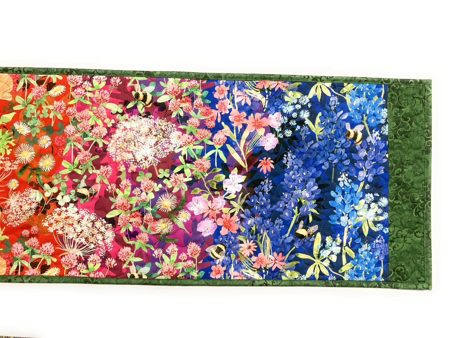 Wildflowers Quilted Dining Room Coffee Table Runner, 13x48" All Seasons Everyday Reversible Handmade