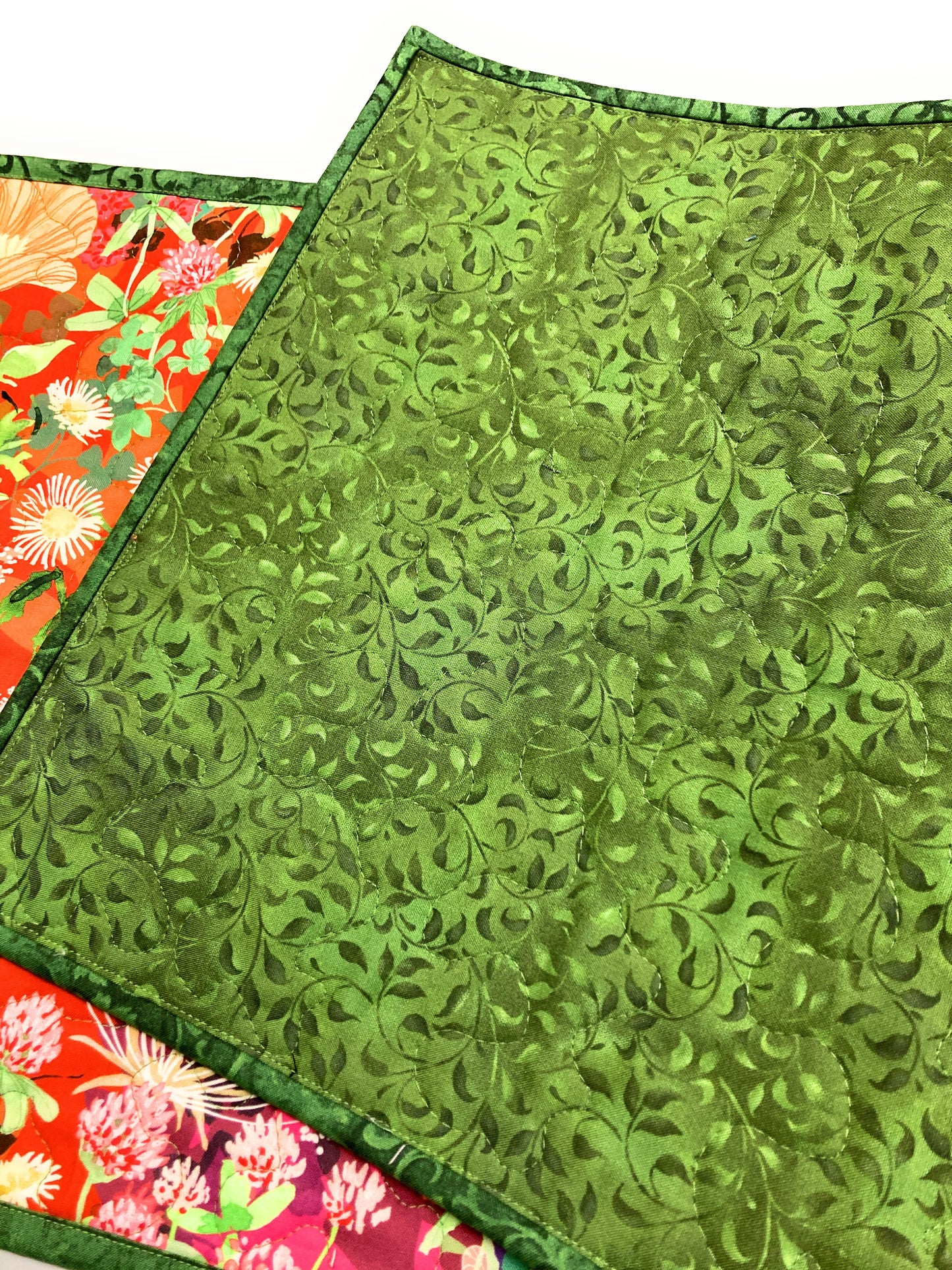 Wildflowers Quilted Dining Room Coffee Table Runner, 13x48" All Seasons Everyday Reversible Handmade