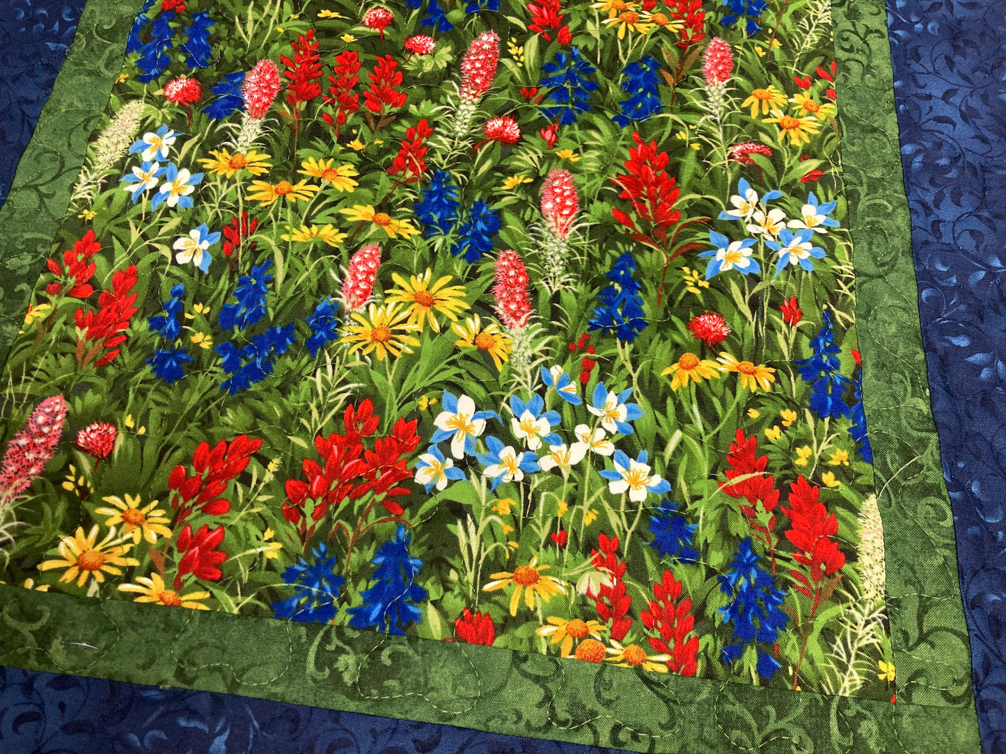 Texas Wildflower Quilted Table Topper, Reversible Table Mat, 20x20" Coffee Table End Table Nightstand, Large Square Summer Spring Decor