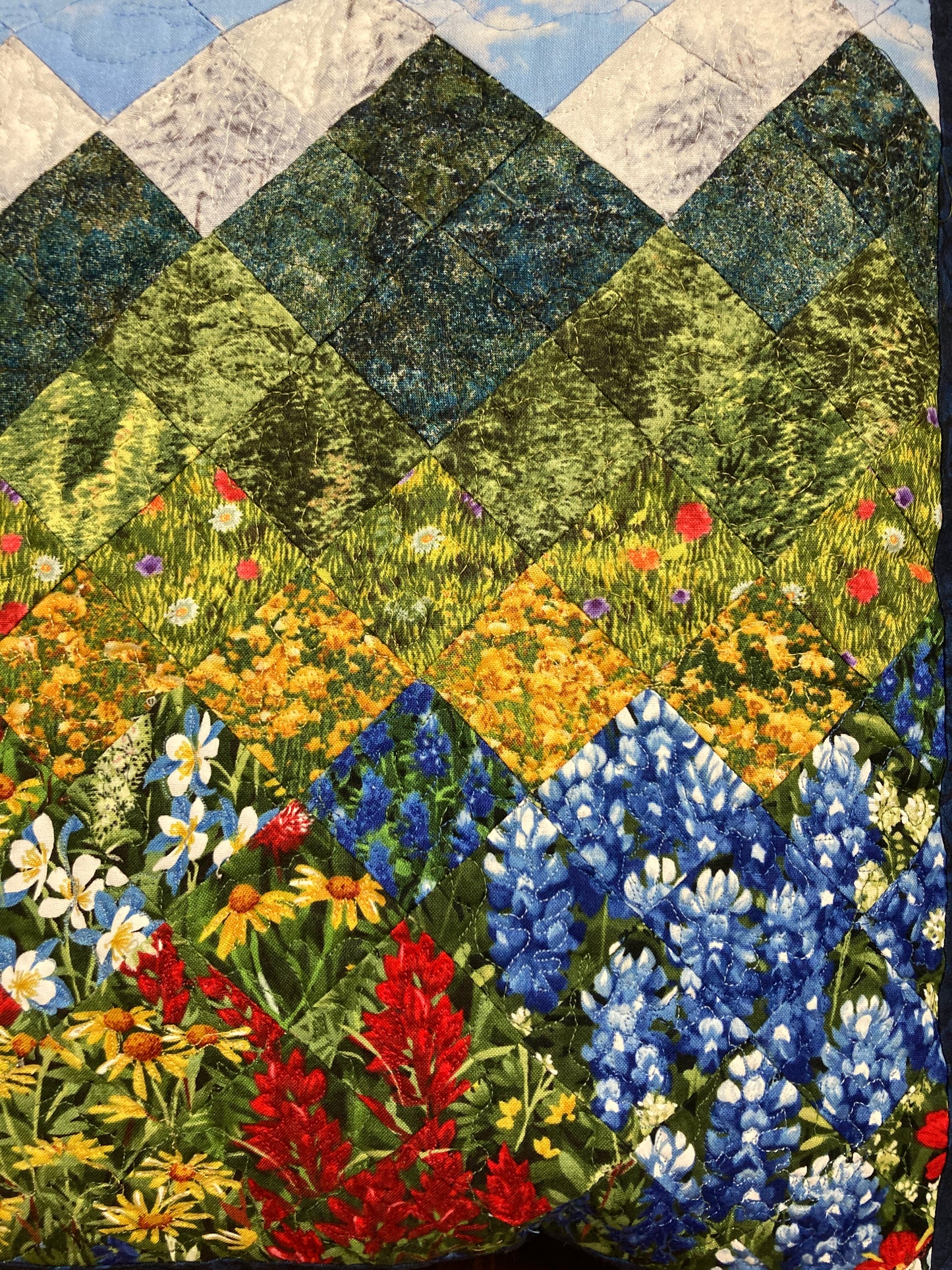 Mountain Decorative Pillow, Wildflowers Trees Mountain Sky Landscape Pillow 20x20", Cotton Lake Tahoe Cabin Lodge Decor, Texas Flowers