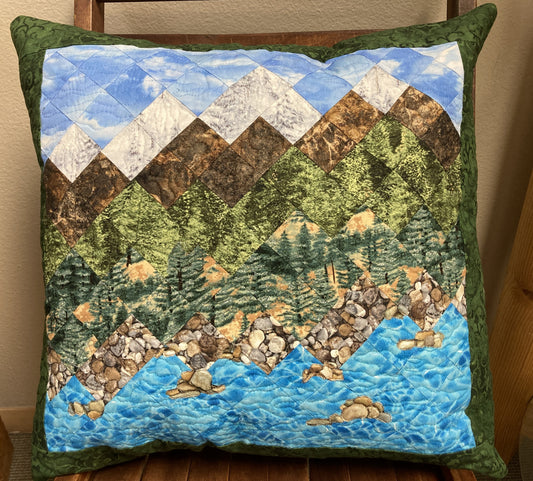 Lake Tahoe Mountain Decorative Pillow, Pine Trees Blue Sky Alpine Landscape Pillow 20x20" Cotton, Cabin Lodge Decor Bedroom Sofa Living Room