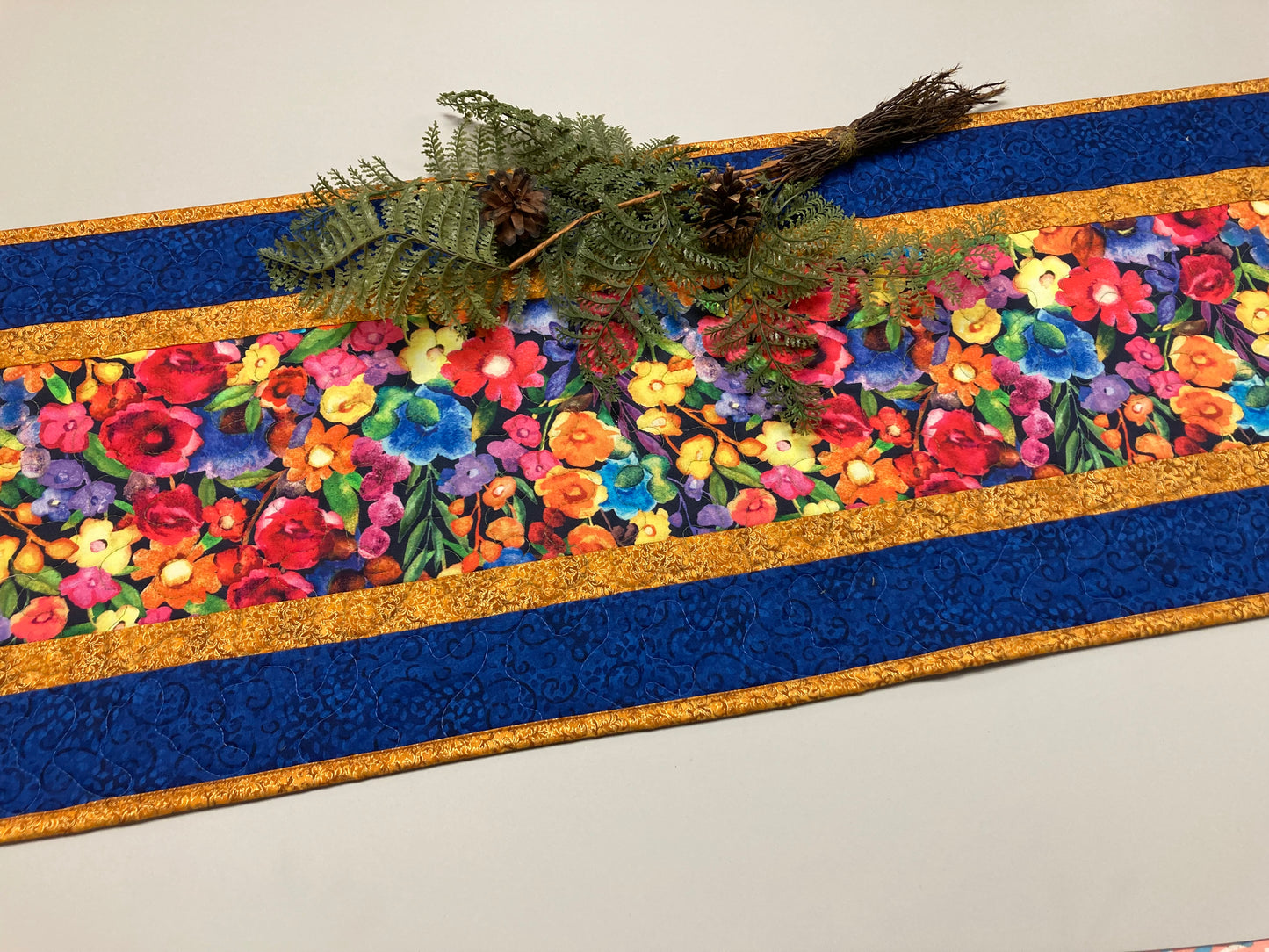 Summer Blue Purple Red Yellow Wildflower Quilted Table Runner, 13x48" Reversible Washable, Coffee Dining Table, Handmade Garden Floral Mat