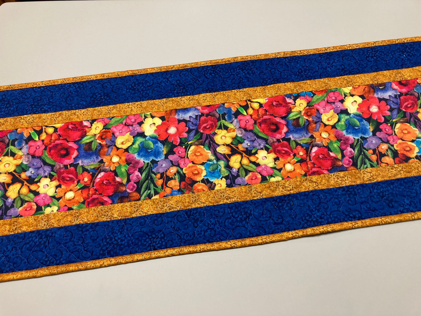 Summer Blue Purple Red Yellow Wildflower Quilted Table Runner, 13x48" Reversible Washable, Coffee Dining Table, Handmade Garden Floral Mat