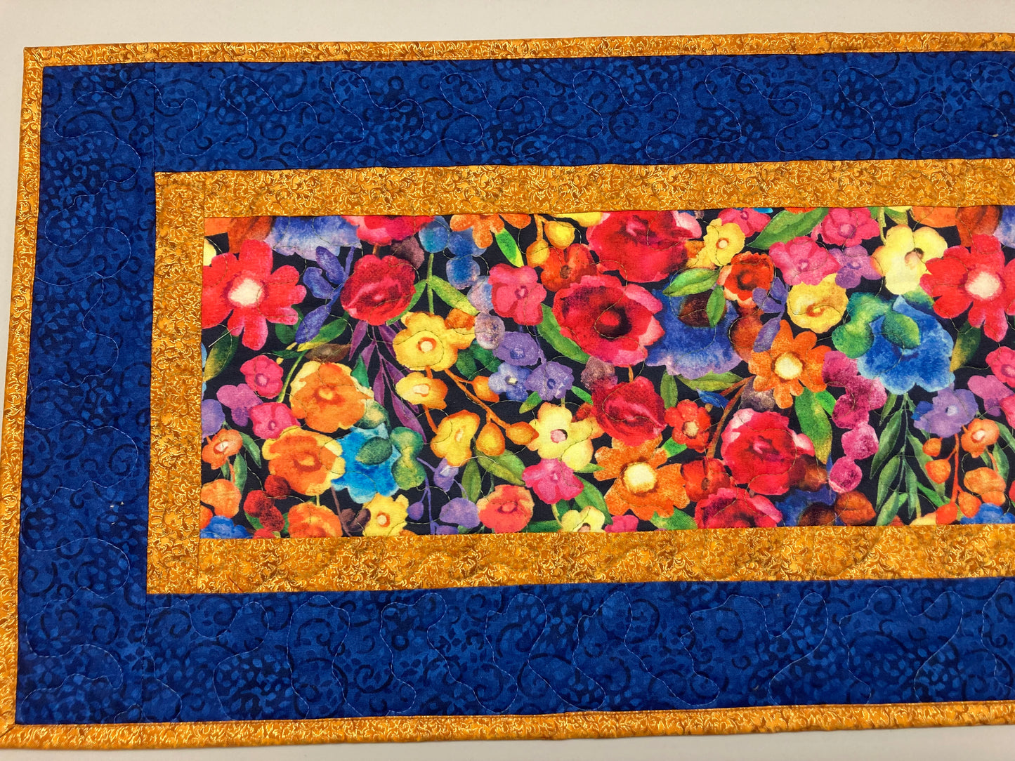Summer Blue Purple Red Yellow Wildflower Quilted Table Runner, 13x48" Reversible Washable, Coffee Dining Table, Handmade Garden Floral Mat