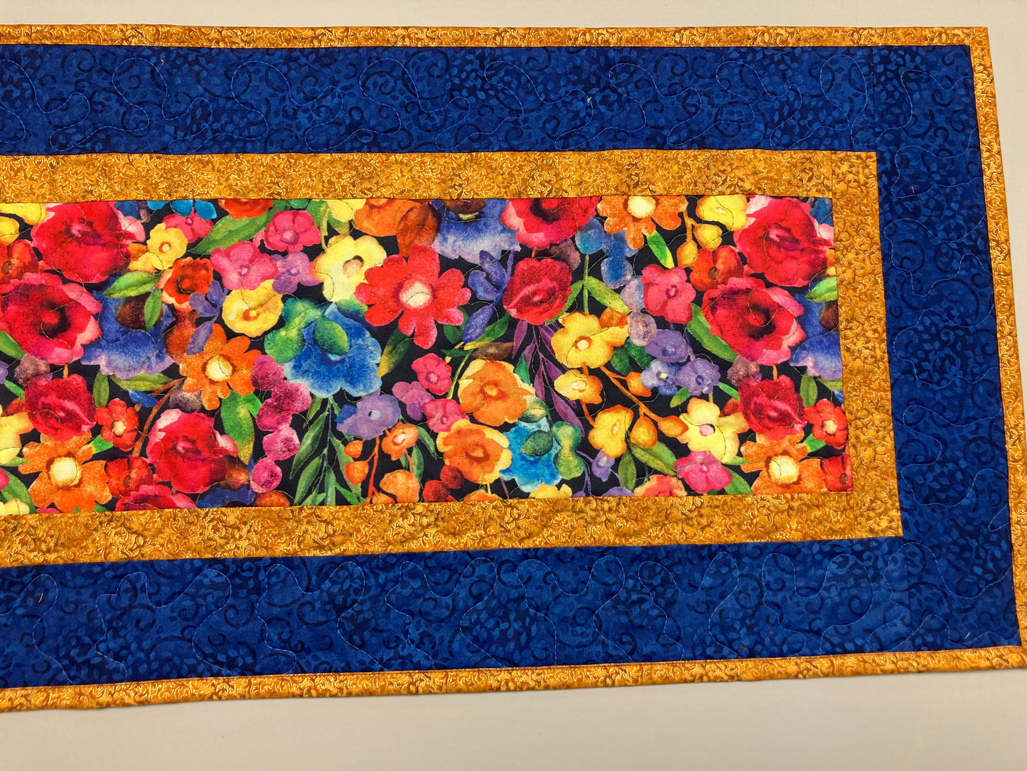 Summer Blue Purple Red Yellow Wildflower Quilted Table Runner, 13x48" Reversible Washable, Coffee Dining Table, Handmade Garden Floral Mat