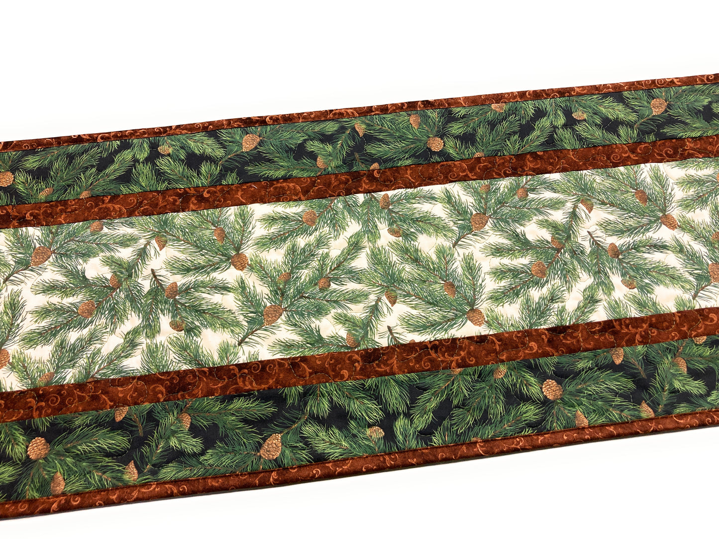 Pine Cones Quilted Dining Table Runner, Reversible, Rustic Thanksgiving Christmas Holiday Decor 13x48"