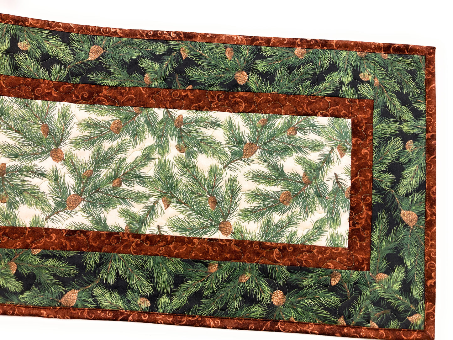Pine Cones Quilted Dining Table Runner, Reversible, Rustic Thanksgiving Christmas Holiday Decor 13x48"