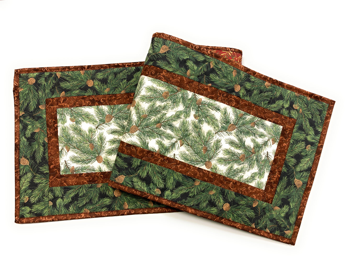 Pine Cones Quilted Dining Table Runner, Reversible, Rustic Thanksgiving Christmas Holiday Decor 13x48"