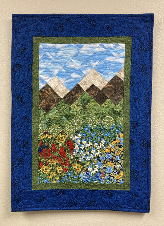 Mountain Wildflowers Art Quilt Wall Hanging Tapestry 19x26" Landscape Summer Flowers Bedroom Living Room Artwork Original Handmade